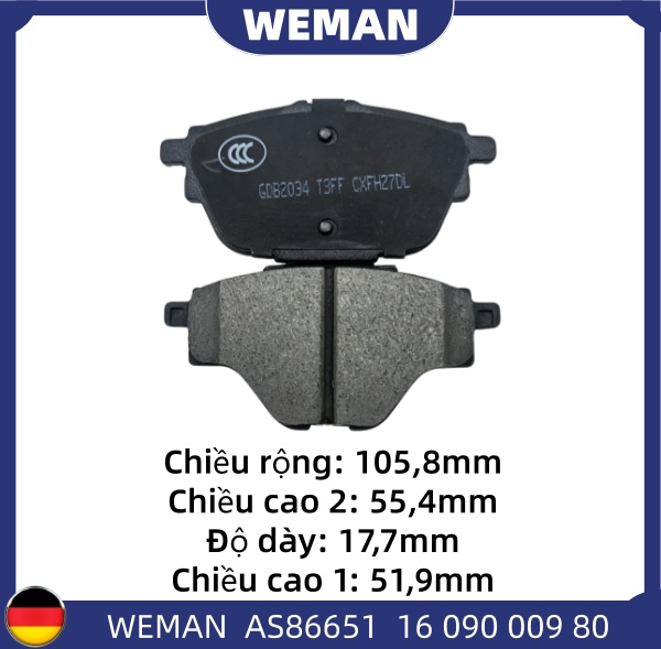 WEMAN Má phanh AS86651 Peu*eot 3008 5008