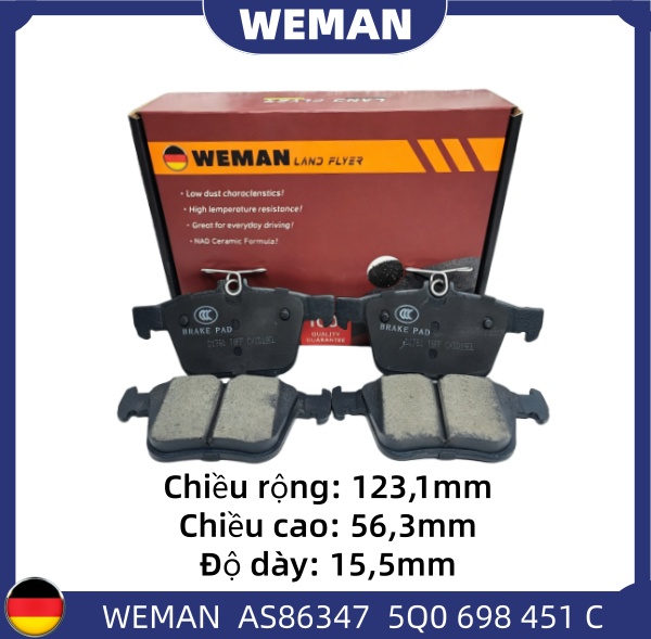 WEMAN Má phanh AS86347 M-G MG5 OEM 5Q0 698 451 C WEMAN Má phanh AS86347 M-G MG5