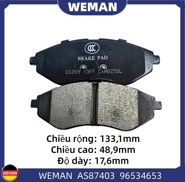 WEMAN Má phanh AS87403 Chev*olet/DAE*OO AVEO Spark/MATIZ OEM 9653 4653 WEMAN Má phanh AS87403 Chev*olet/DAE*OO AVEO Spark/MATIZ