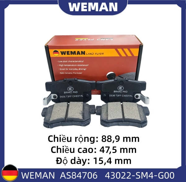 WEMAN Má phanh AS84706 Ho*da CiViC ACCORD OEM 43022-SM4-G00 WEMAN Má phanh AS84706 Ho*da CiViC ACCORD