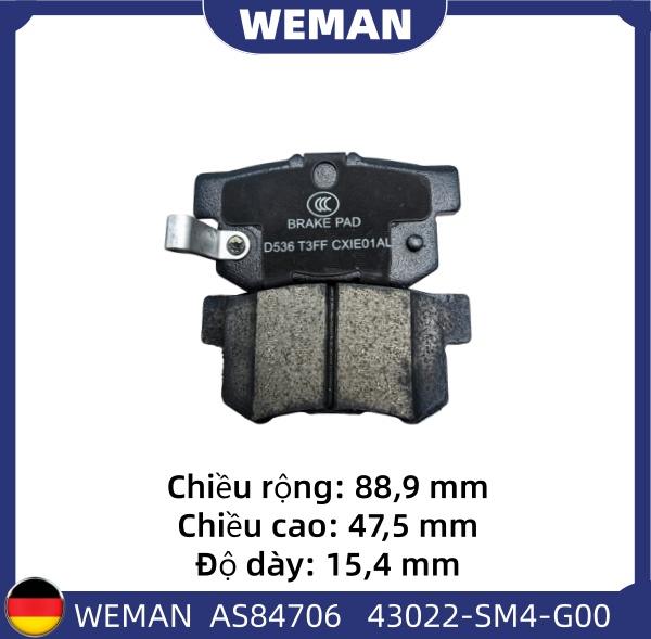 WEMAN Má phanh AS84706 Ho*da CiViC ACCORD OEM 43022-SM4-G00 WEMAN Má phanh AS84706 Ho*da CiViC ACCORD