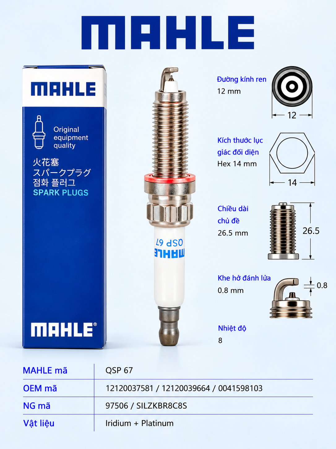 MAHLE Bugi QSP-67 BMW BMW1 BMW2 BMW3 BMW4 OEM 004 159 25 03 MAHLE Bugi QSP-67 BMW BMW1 BMW2 BMW3 BMW4