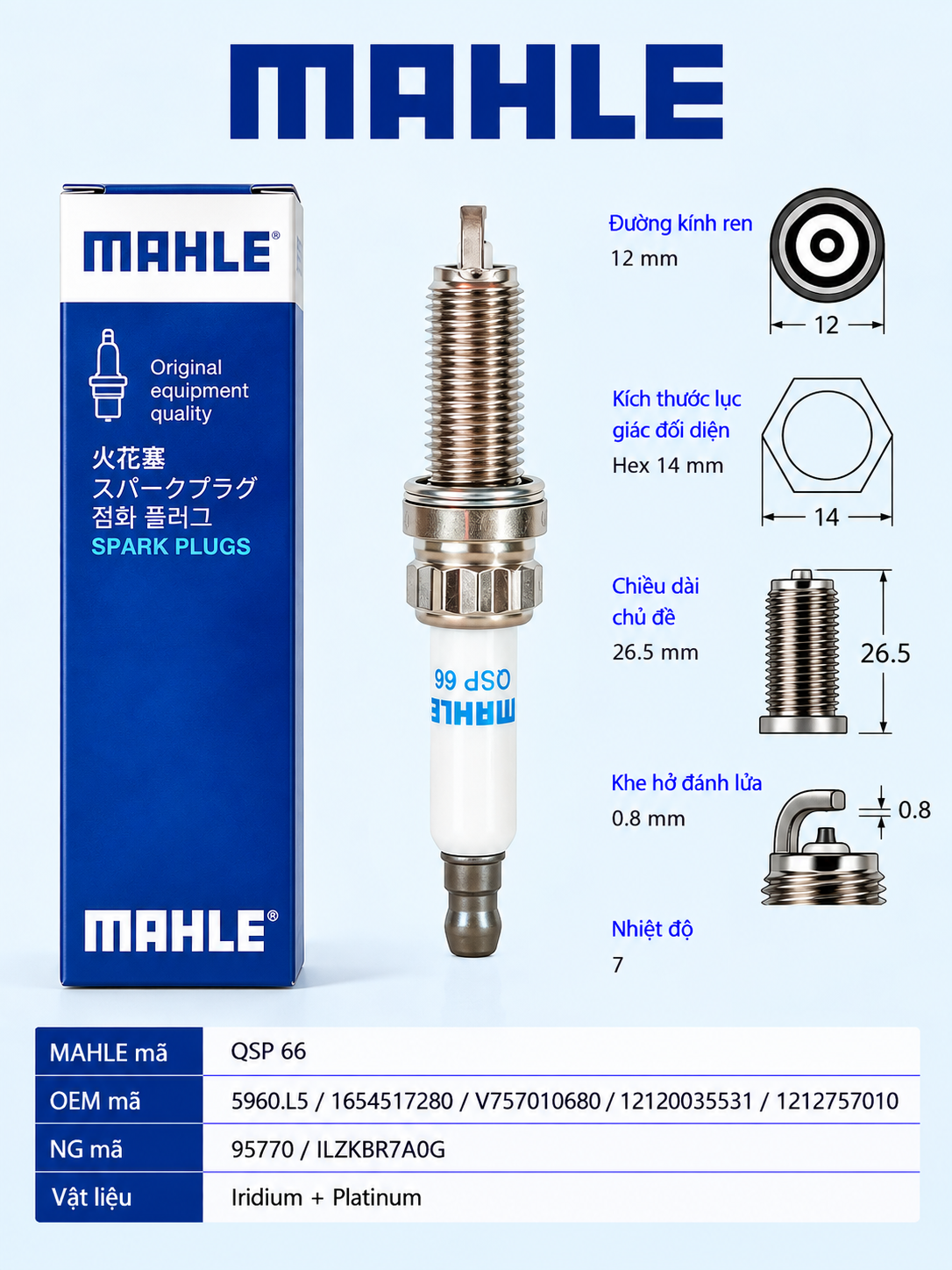 MAHLE Bugi QSP-66 Peugeot 2008 3008 5008 1 Series 114i