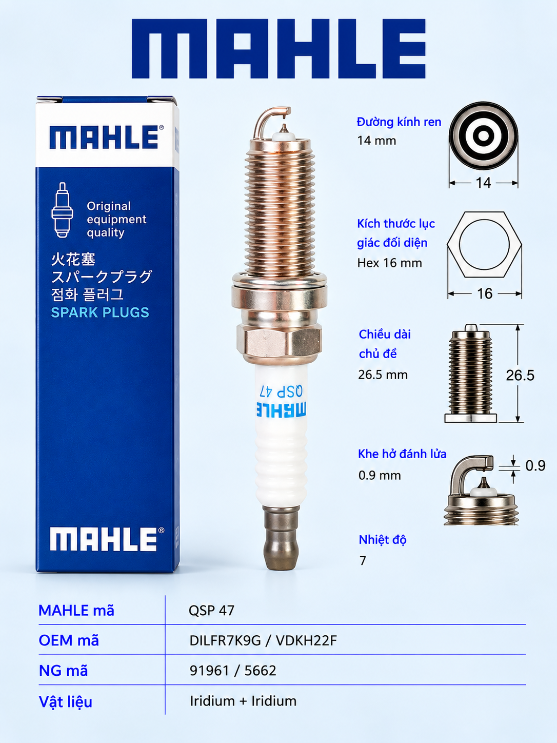 MAHLE Bugi QSP-47 Lexus IS200t IS300 GS200t GS300h