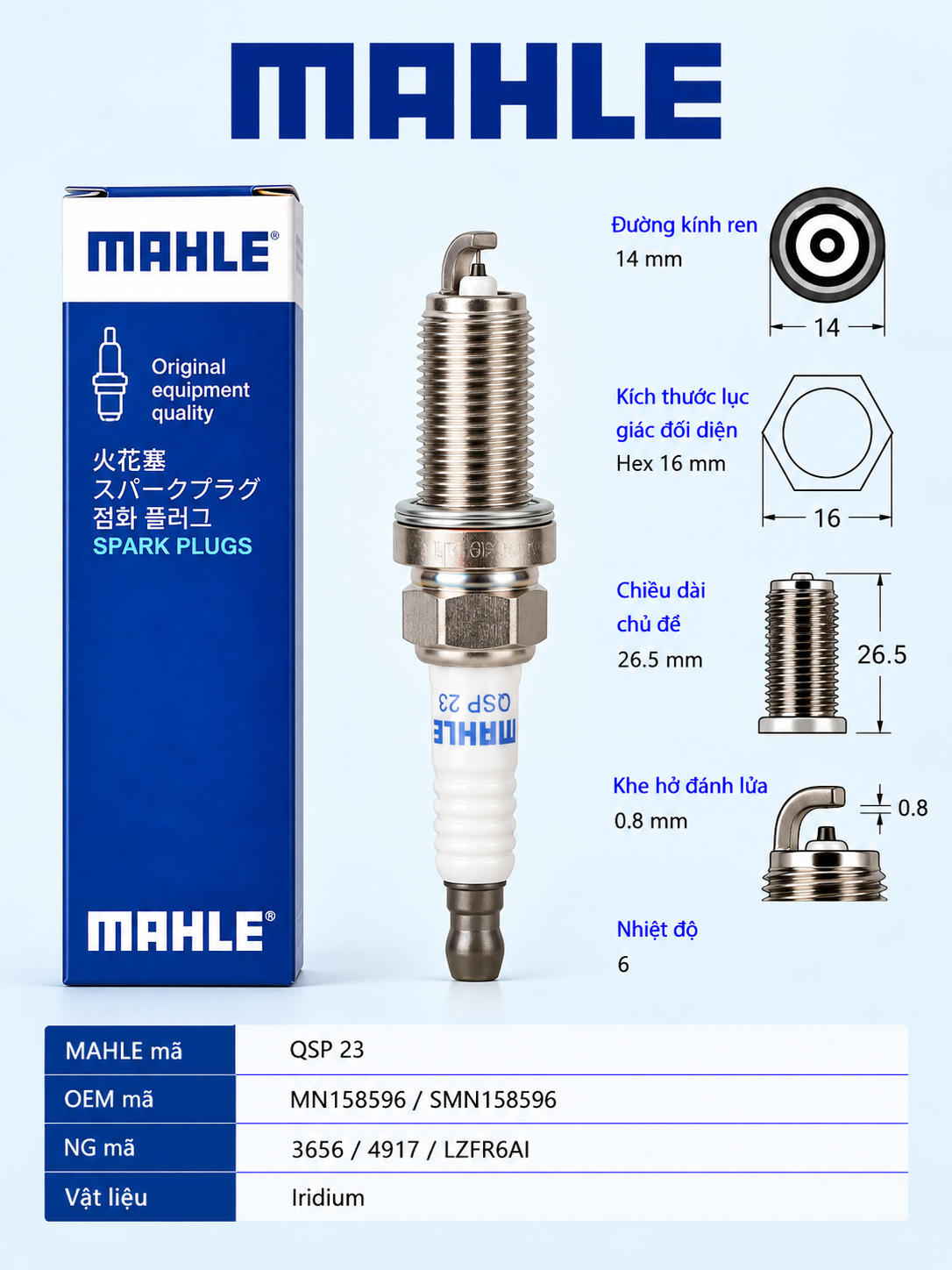 MAHLE Bugi QSP-23 Peugeot 307 308 408X Grandis