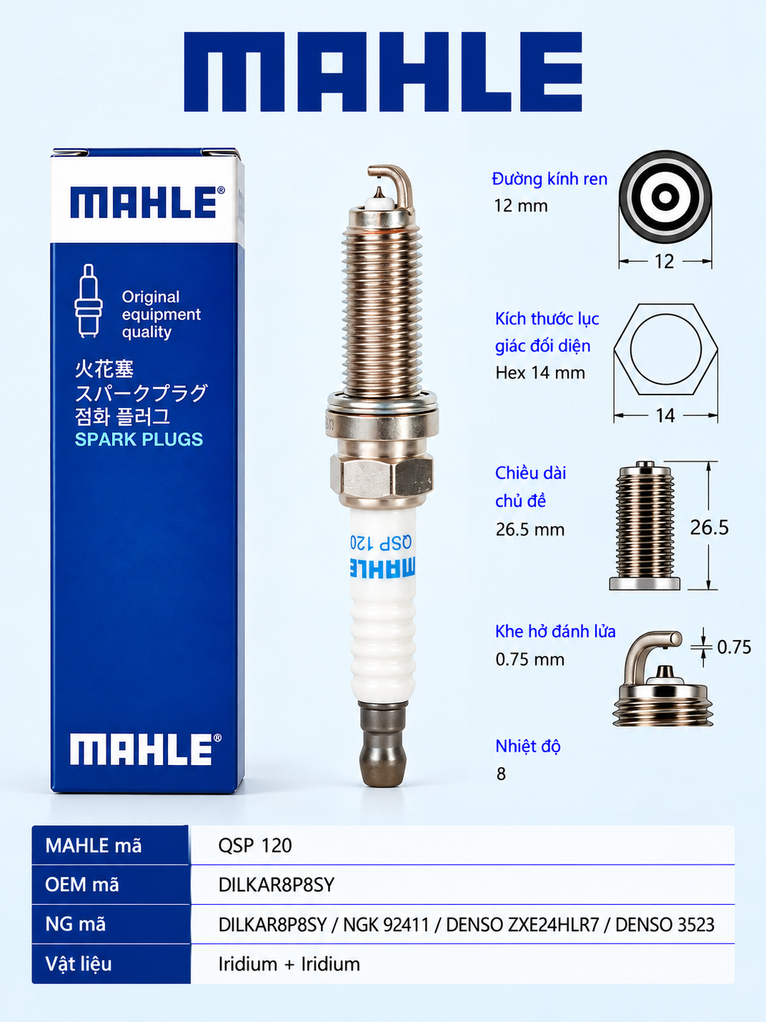 MAHLE Bugi QSP-120 Honda ACCORD CiViC CRV OEM 12290-59B-003 MAHLE Bugi QSP-120 Honda ACCORD CiViC CRV